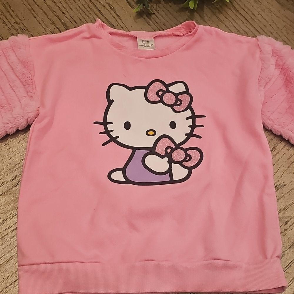 Hello Kitty Pink Sweatshirt with Fuzzy Sleeves Size 12